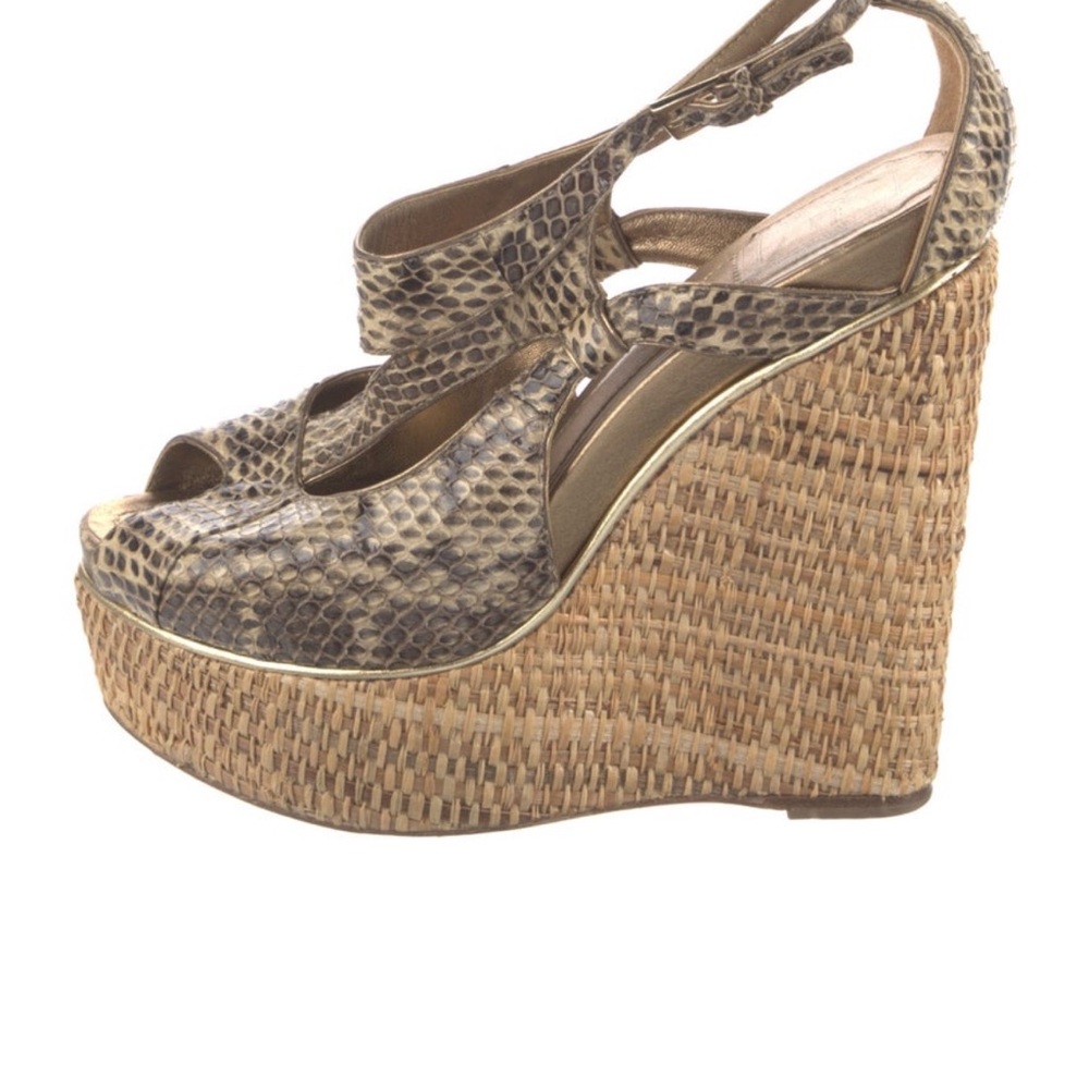 Christian Dior Snakeskin Wedge Sandals, 9